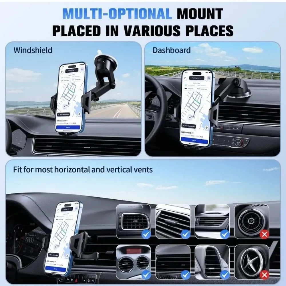 Car Phone Holder Mount Dashboard Windshield Air Vent 3 in 1 Hand Free